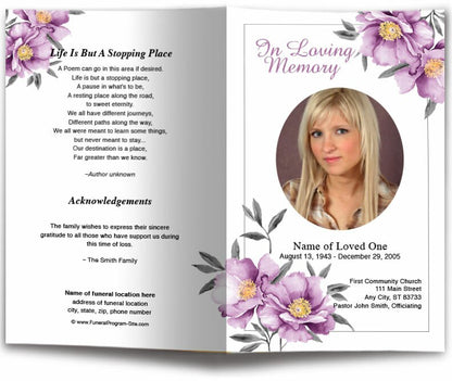 Plum Watercolor Funeral Program Template.