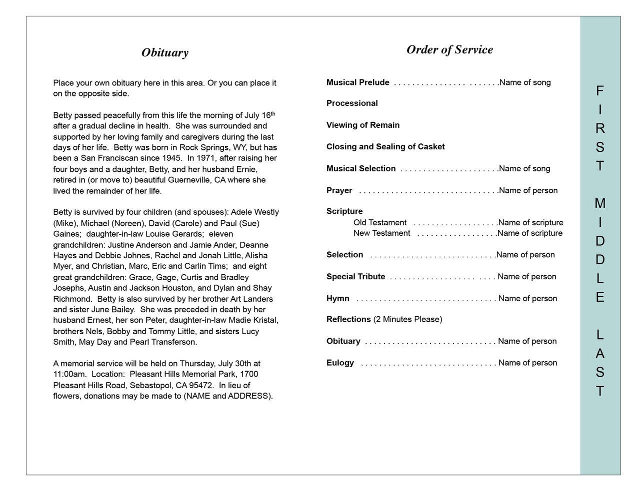 Alexa 4-Sided Graduated Funeral Program Template.