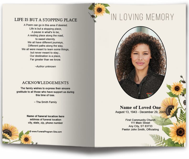 Black Eyed Susan Watercolor Funeral Program Template.