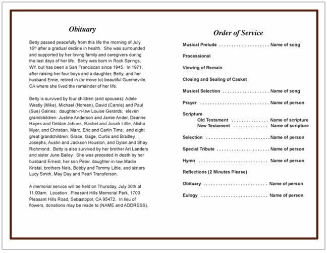 Remembrance Funeral Program Template | DIY Funeral Programs – Funeral ...