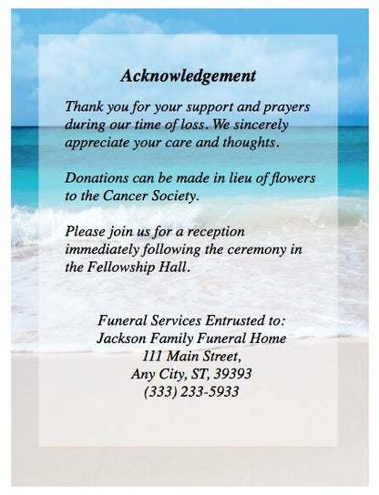Caribbean Small Memorial Card Template.