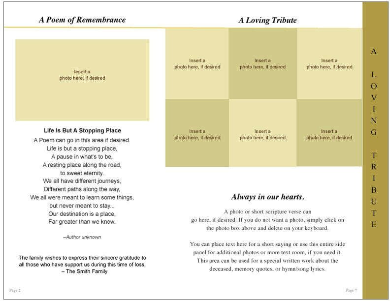 Embassy 8-Sided Graduated Funeral Program Template.