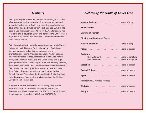 Diva Funeral Program Template.