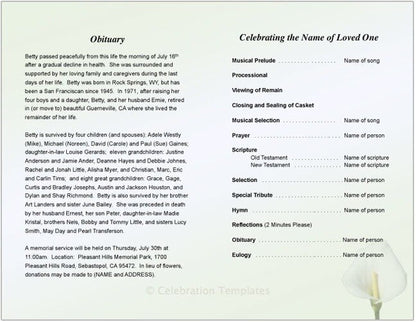 Calle Lily Funeral Program Template.