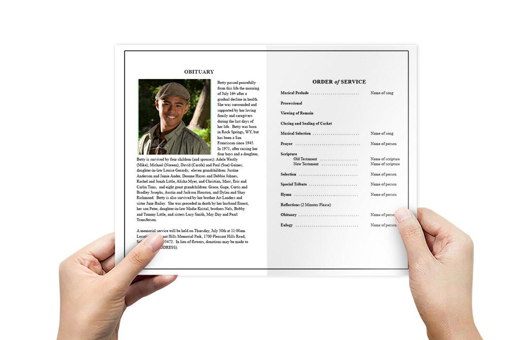 Monogram W Leaves Funeral Program Template.