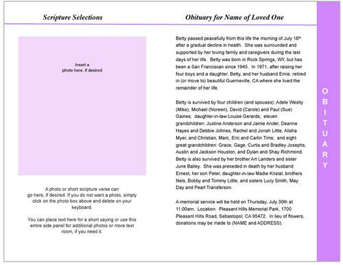 Lavender 8-Sided Funeral Graduated Program Template.