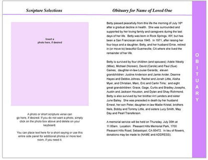 Lavender 8-Sided Funeral Graduated Program Template.