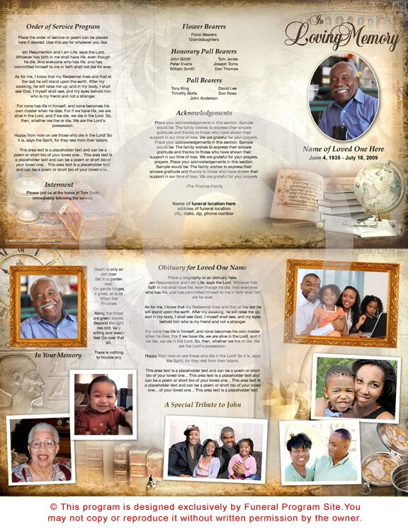 History TriFold Funeral Brochure Template.