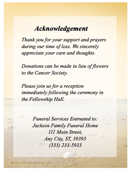 Seashore Small Memorial Card Template.