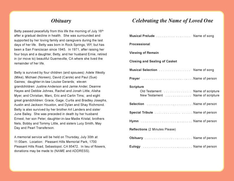 Hibiscus Funeral Program Template.