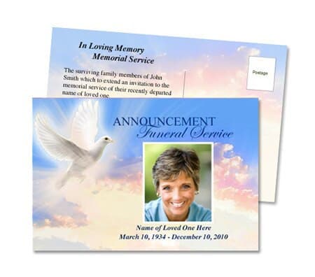 Peace Funeral Announcement Postcard Template.