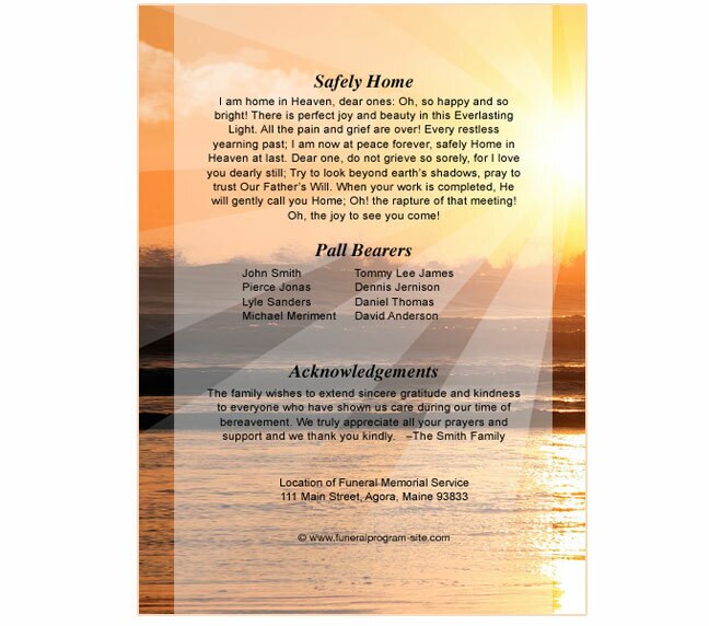 Sunrise Small Memorial Card Template.