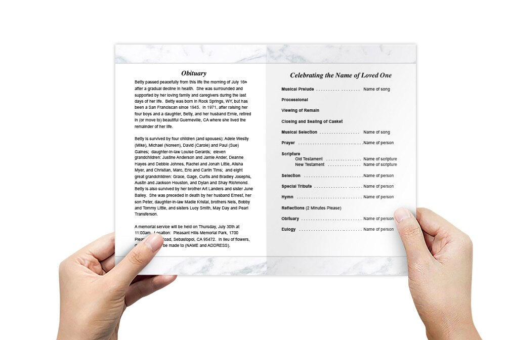 Marble Funeral Program Template.