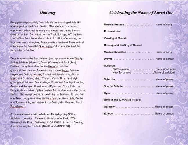 Lavender Funeral Program Template.