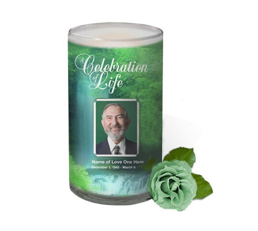 Cascade Personalized Glass Memorial Candle.