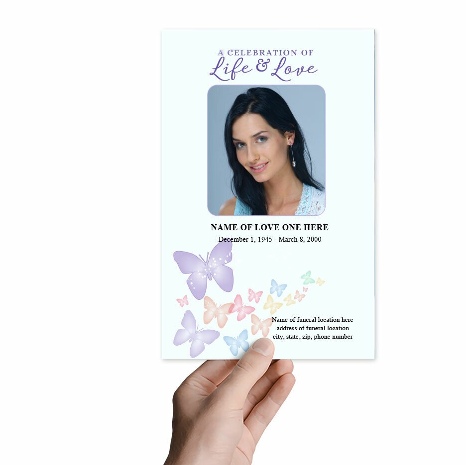 Butterfly Fusion Watercolor Funeral Program Template.
