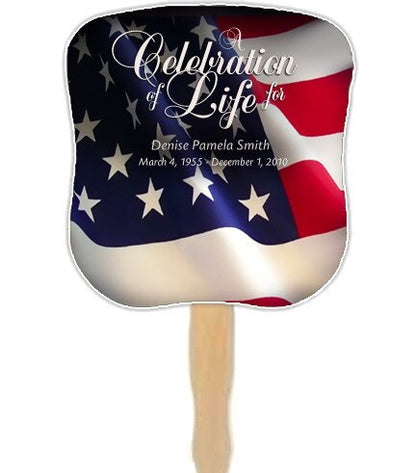 US Flag Personalized Hour Glass Memorial Fan (Pack of 10).