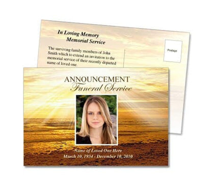 Shine Funeral Announcement Postcard Template.