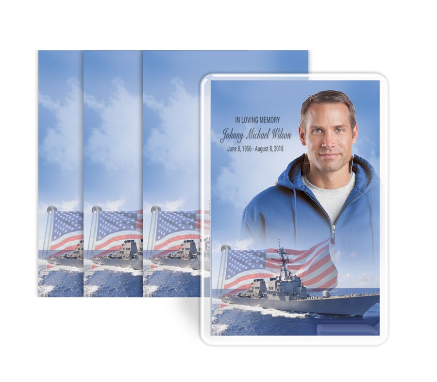 Military Navy Funeral Prayer Card Design & Print (Pack of 50).
