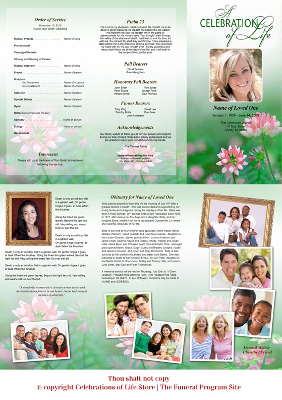 Ambrosia Trifold Funeral Brochure Template.