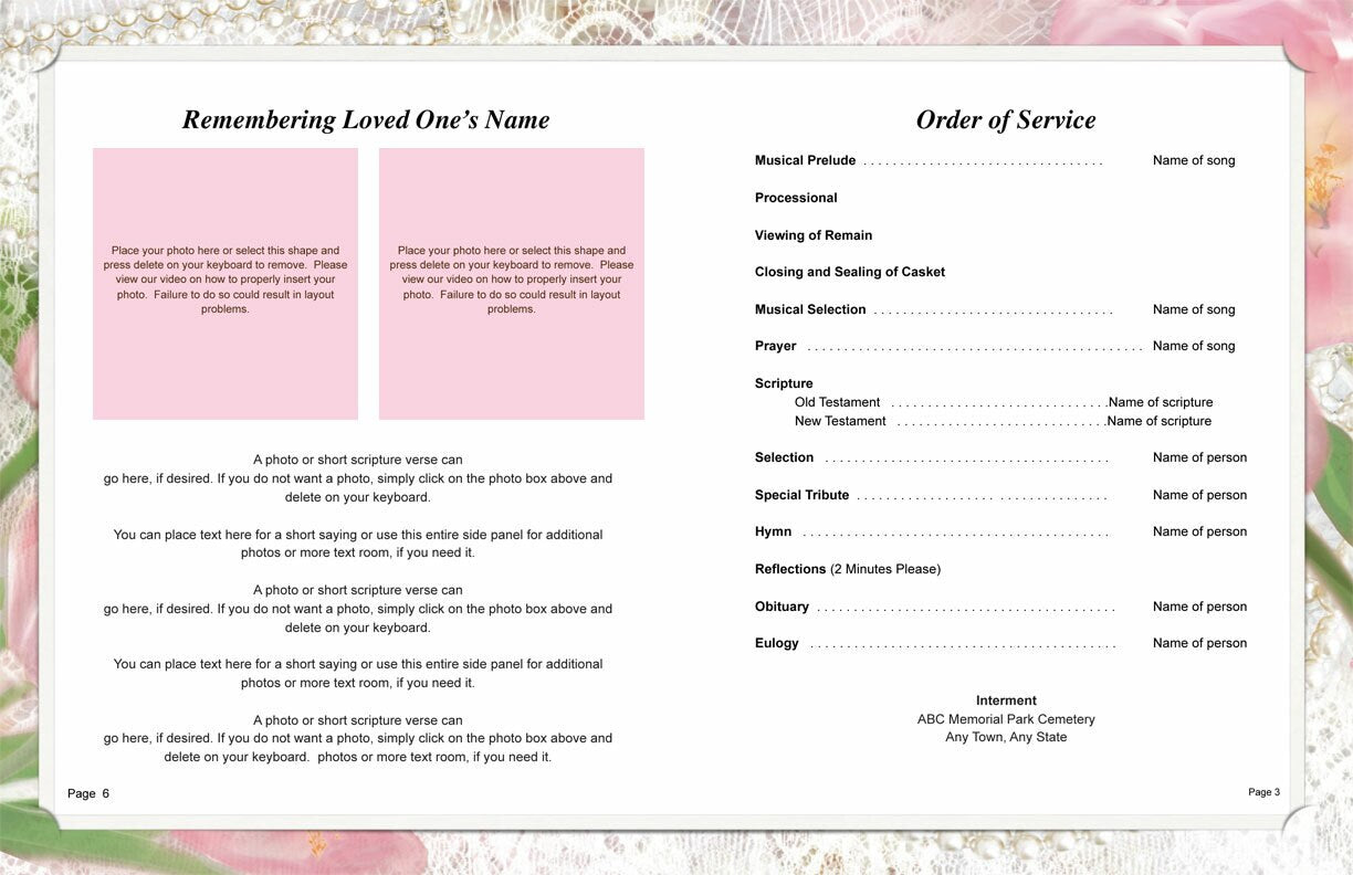 Pearls Funeral Booklet Template.