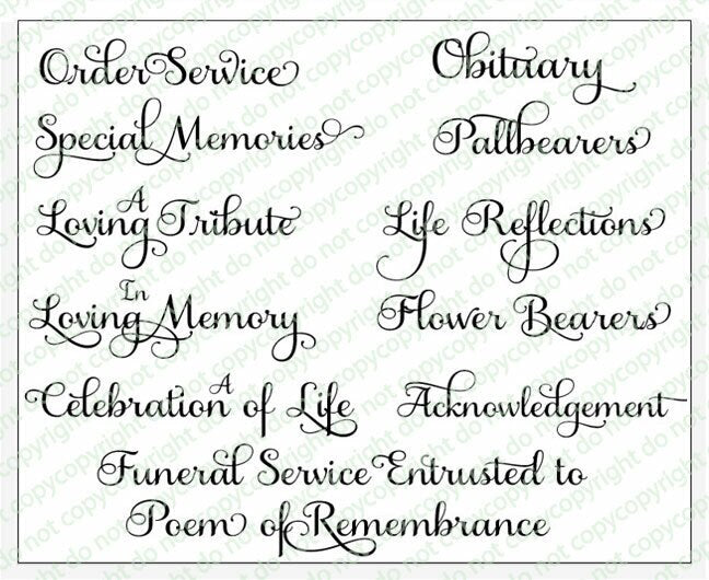 Carole Funeral Program Title Word Art Pack of 12.