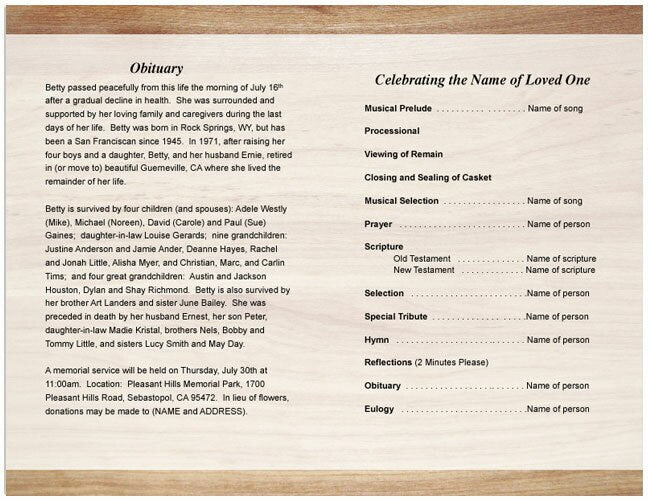 Carpenter Funeral Program Template.