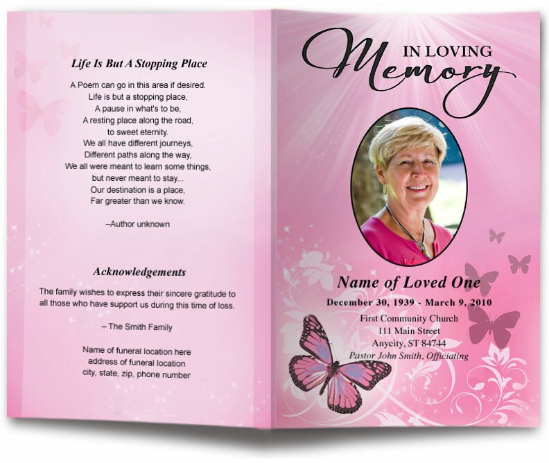 Butterfly Funeral Program Template.