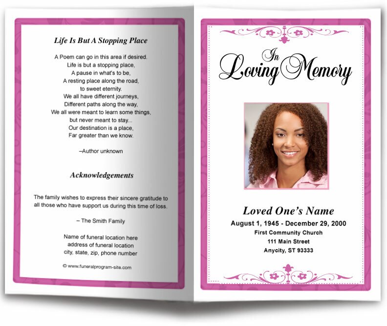 Fuschia Funeral Program Template.
