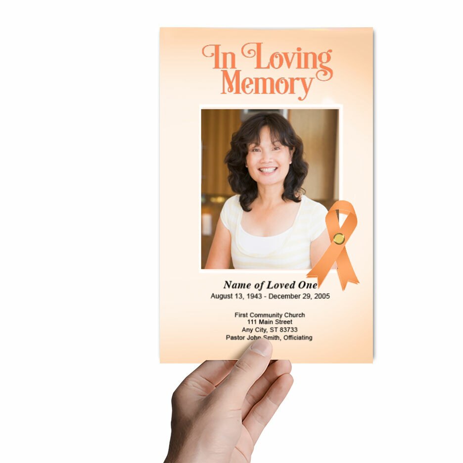 Uterine Cancer Peach Ribbon Funeral Program Template.