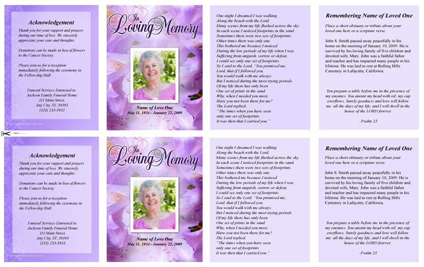 Lavender Small Memorial Card Template.