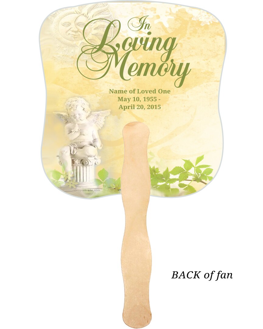 Cherub Cardstock Memorial Fan With Wooden Handle (Pack of 10).