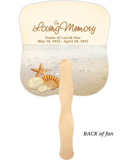 Seashore Cardstock Memorial Fan With Wooden Handle (Pack of 10).