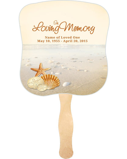 Seashore Cardstock Memorial Fan With Wooden Handle (Pack of 10).