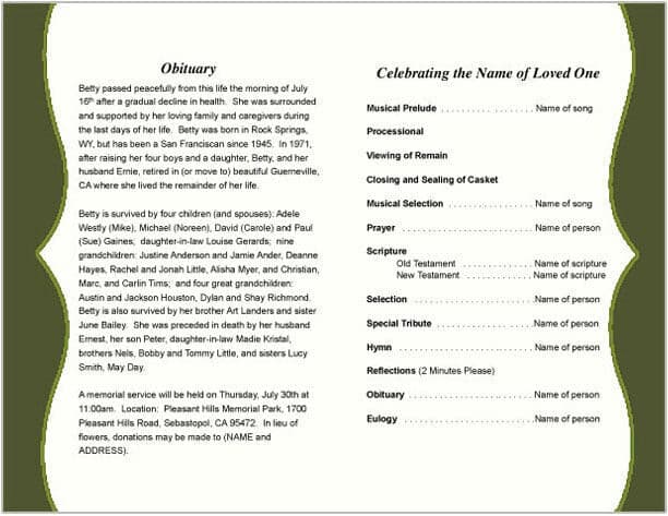 Fall Funeral Program Template.