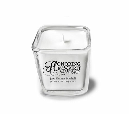 Honoring His Spirit Glass Cube Memorial Candle.