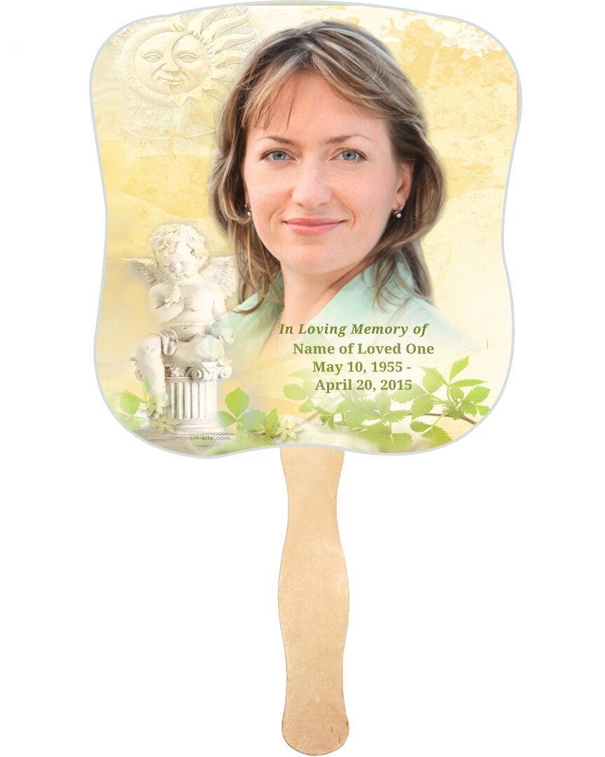 Cherub Cardstock Memorial Fan With Wooden Handle (Pack of 10).