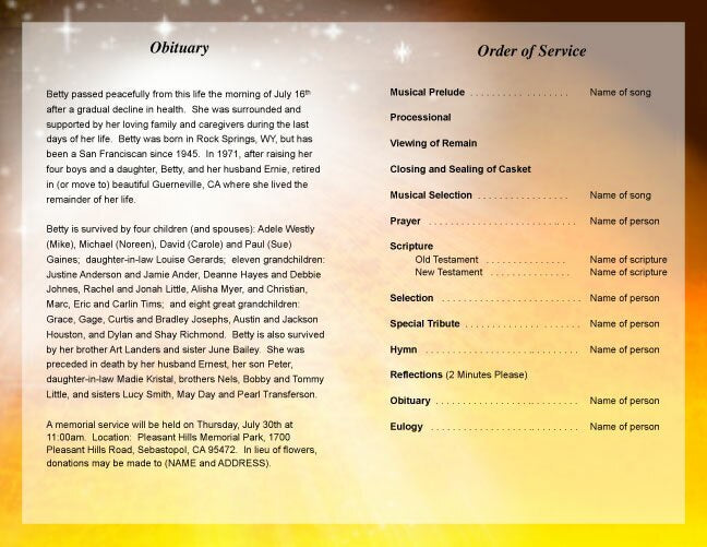 Splendor Template Splendor Funeral Program Template | DIY Funeral Programs – Funeral ...