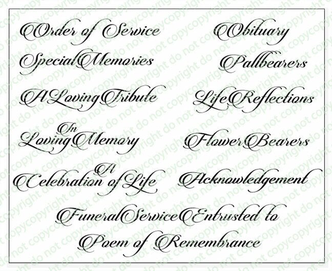 Beautiful Funeral Program Titles Word Art Pack of 12 – Funeral Program ...