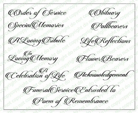 Beautiful Funeral Program Title Word Art Pack of 12.