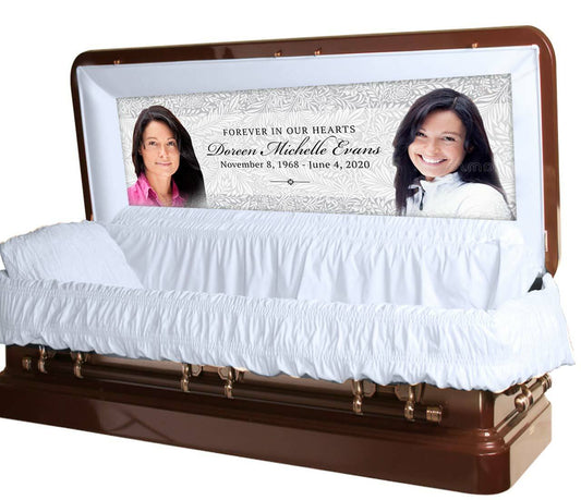 Gray Leaves Personalized Casket Panel Insert - Full Couch.