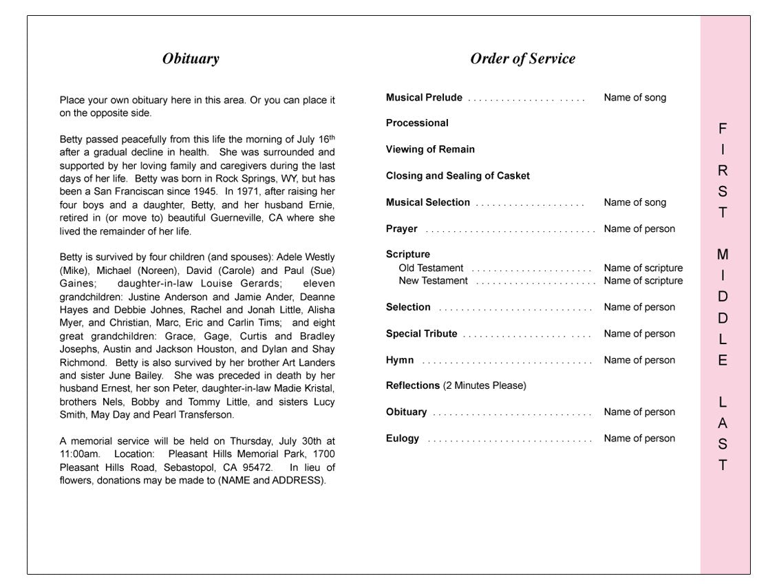 Floret 4-Sided Graduated Funeral Program Template.