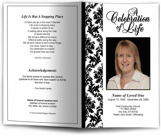 Damask Funeral Program Template.