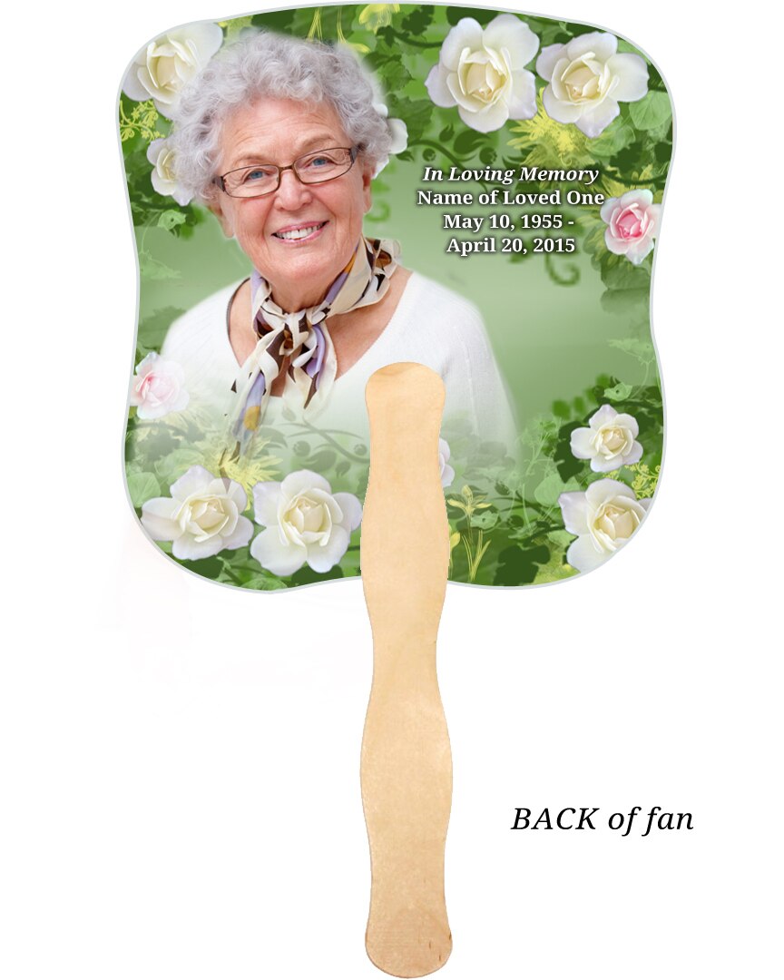 Garden Cardstock Memorial Fan With Wooden Handle (Pack of 10).