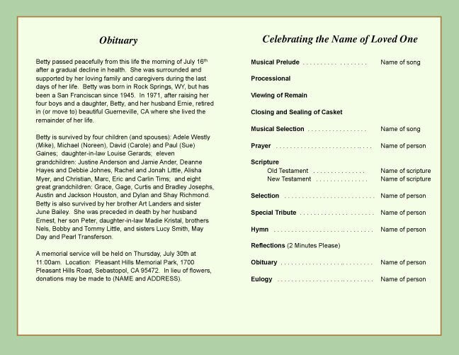 Baseball Funeral Program Template.