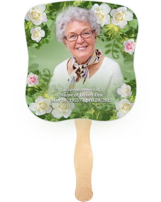 Garden Cardstock Memorial Fan With Wooden Handle (Pack of 10).