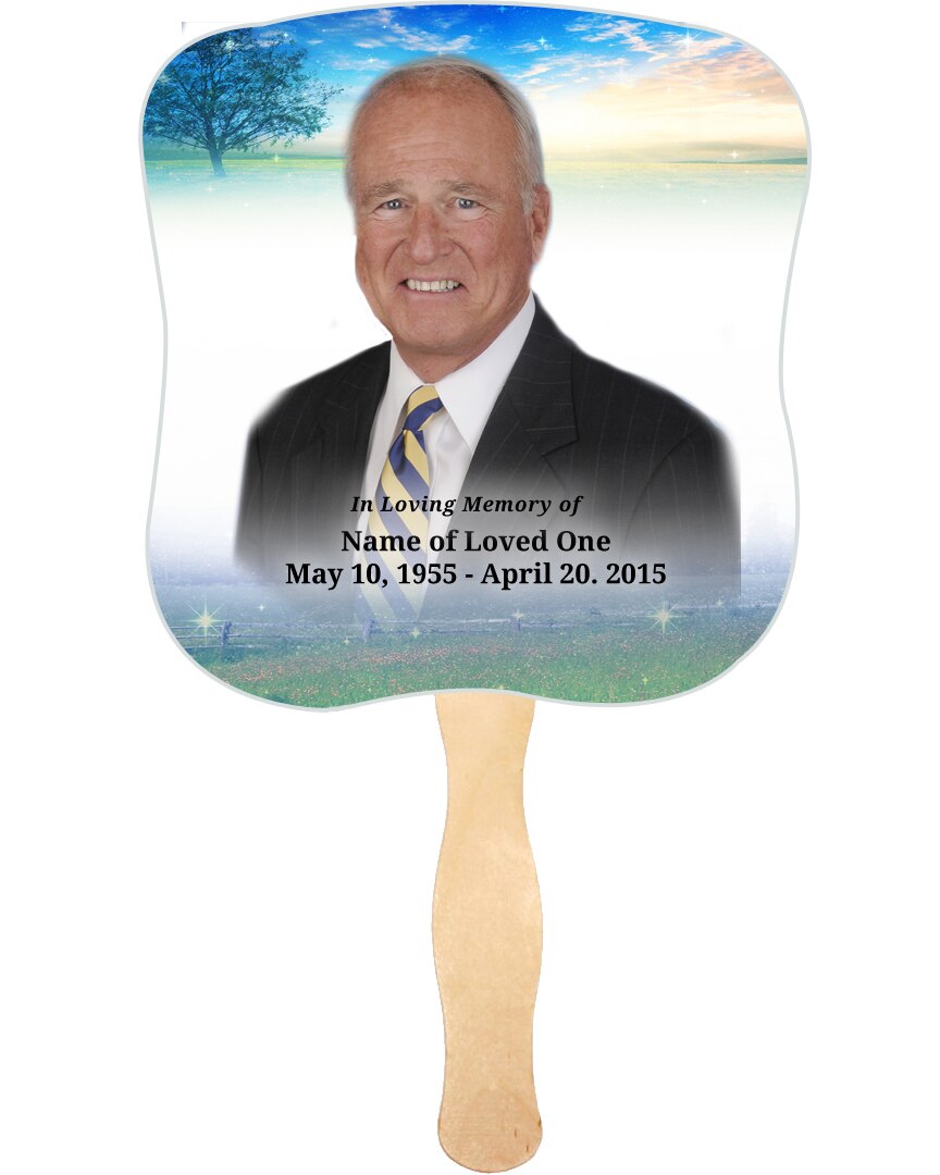 Destiny Cardstock Memorial Fan With Wooden Handle (Pack of 10).