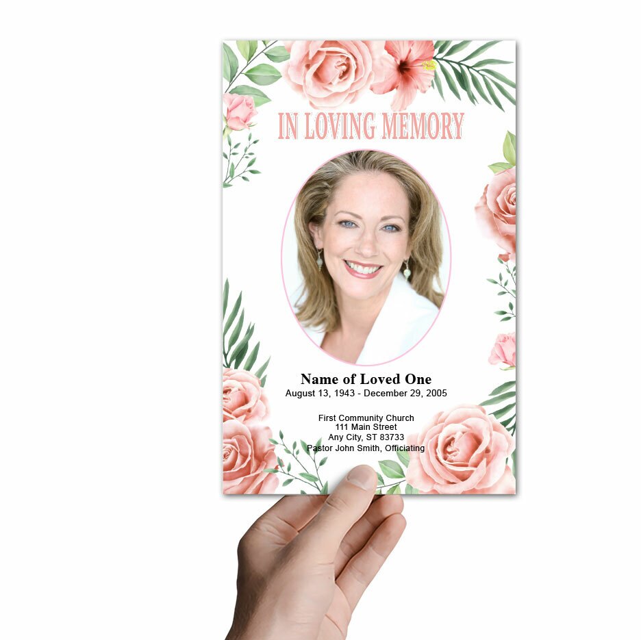 Blush Watercolor Funeral Program Template.