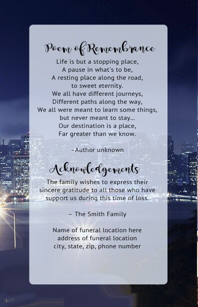 City Life Bifold Funeral Program Design & Print (Pack of 50).