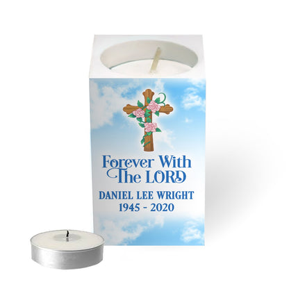 Faith Cross Personalized Mini Memorial Tea Light Candle Holder.